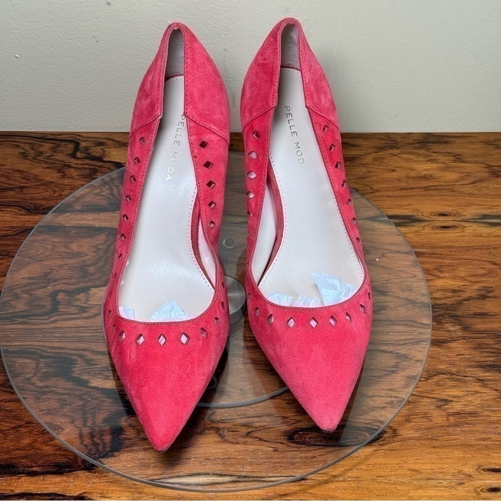 Pelle Moda Iria Pointed Toe Pump in Flame Red Suede